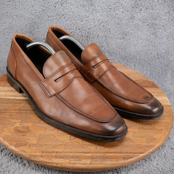 To Boot New York Adam Derrick Leather Penny Loafers Mens 13 Brown Made in Italy - Picture 1 of 10